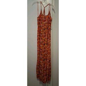 Rip Curl Long Maxi Floral Dress Spaghetti Strap Orange Yellow Pink Small NWT